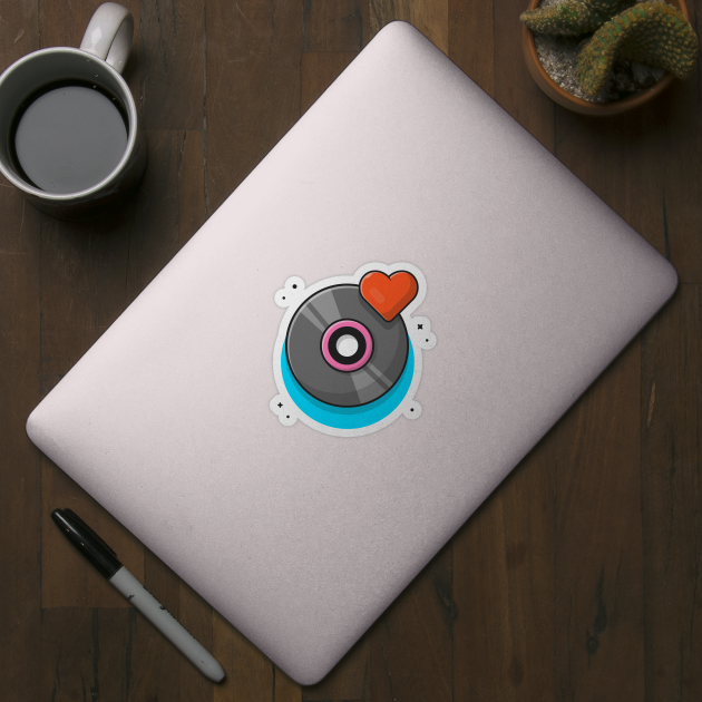 Vinyl Disk Music with Love Symbol Music Cartoon Vector Icon Illustration by Catalyst Labs